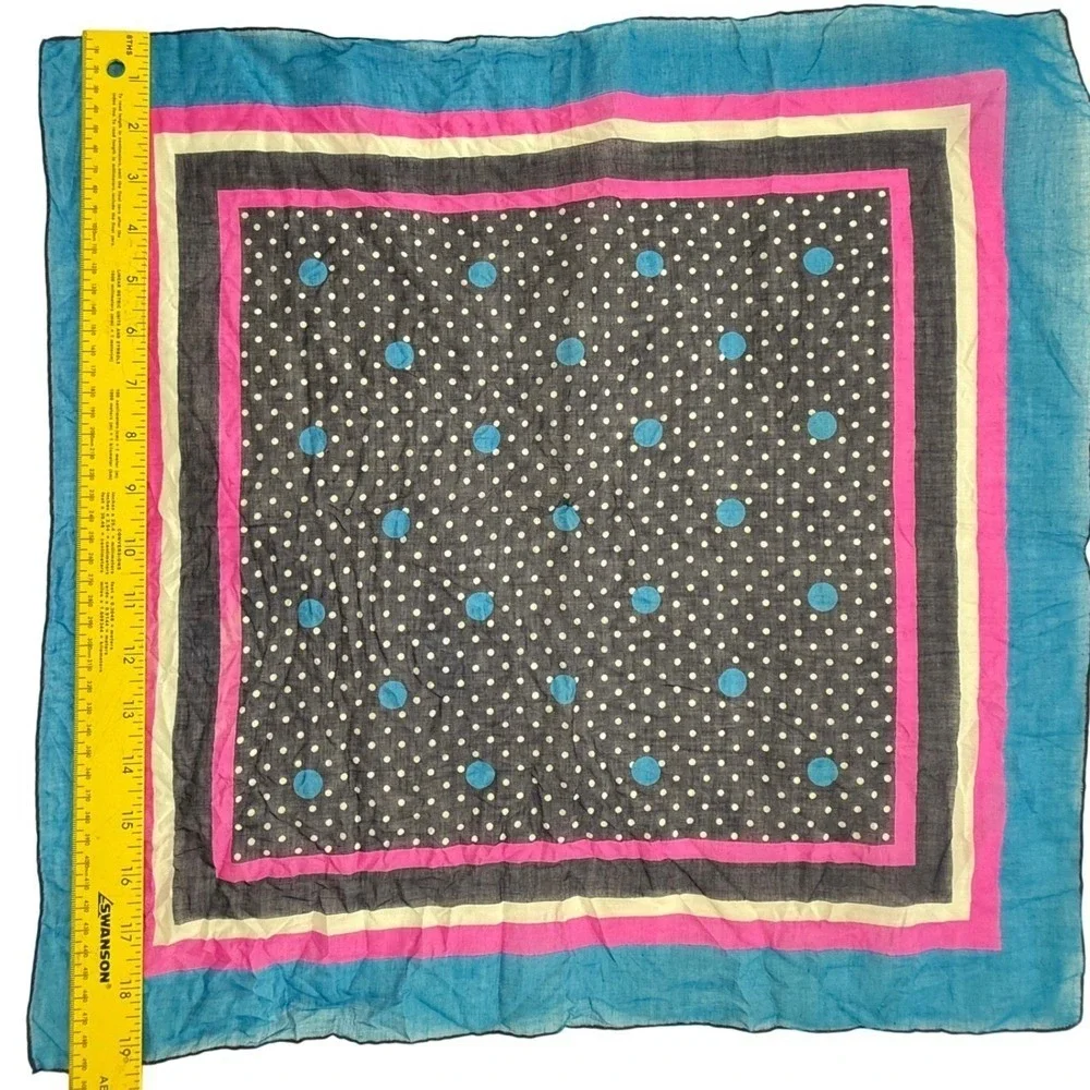 Fisba Stoffels Vintage Square‎ Scarf Blue Pink Black Polka Dot 19